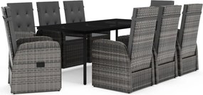 vidaXL 9 részes szürke kerti étkezőgarnitúra párnákkal