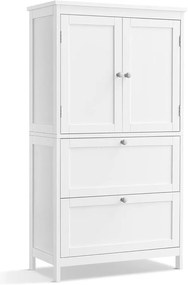 Tároló szekrény 2 ajtóval és 2 fiókkal állítható polccal,30 x 60 x 110 cm, klasszikus fehér