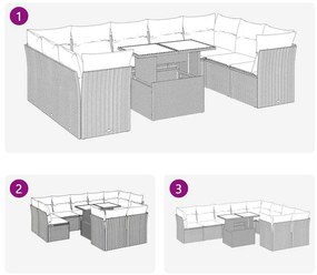 10 részes barna polyrattan akácfa kerti ülőgarnitúra párnákkal
