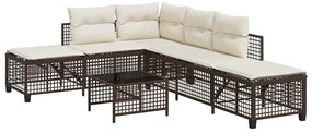 3 részes barna polyrattan kerti sarokkanapészett párnával