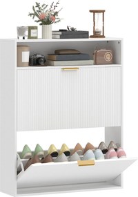 HOMCOM Slim Flip Shoe Cabinet — 2 Flip Compartments, Top Shelf, Holds 12–16 Pairs — White (31.5"x9.4"x40.4") | Aosom