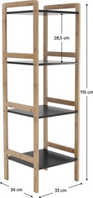 4 polcos állvány, természetes/fekete, NAOKO