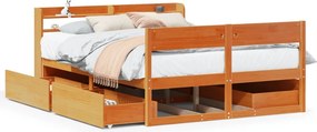 vidaXL viaszbarna tömör fenyőfa ágy matrac nélkül 140 x 200 cm