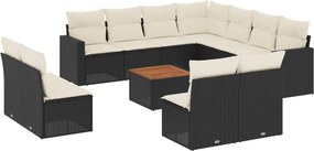 vidaXL 12 részes fekete polyrattan kerti ülőgarnitúra párnákkal