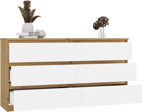 M6 140 fiókos szekrény, 138x75x40 cm, tölgy-fehér