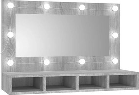 vidaXL szürke sonoma színű tükrös szekrény LED-ekkel 90 x 31,5 x 62 cm