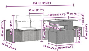5 Darabos Kert Kanapé Szett Kárpitozással Szürke Poli Rattan