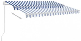 kék és fehér kézzel kihúzható póznás napellenző 300 x 250 cm