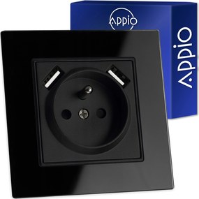 Elektromos aljzat Tűvel Üveg Szimpla Fekete 2x Usb fi60