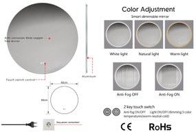 Erga Sofia, kerek LED tükör 60cm páramentes fűtőbetéttel, ERG-V01-207-6060