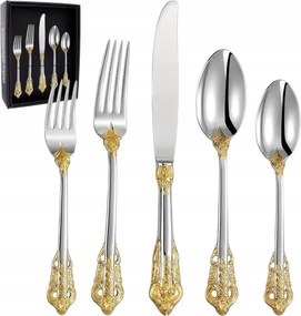 Evőeszköz Készlet 20 db-os szett ezüst doboz egyszerű díszített arany acél