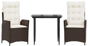 vidaXL 3 részes barna polyrattan kerti étkezőgarnitúra párnával