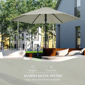 Outsunny Állítható Kerti Napernyő Kézi Nyitható Parasol Fém Magas Sűrűségű Poliészter 180g/m² Napernyő Ø 265 x 235H cm Világosszürke | Aosom