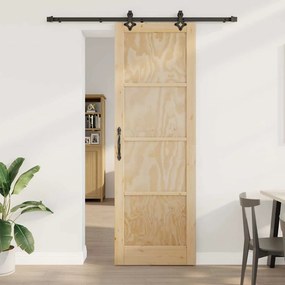 Tolóajtó Természetes és fekete 78 x 232 cm Tömör fenyő és acél