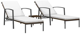 2 db barna polyrattan napozóágy asztallal