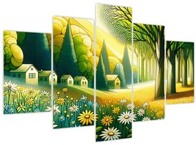 Kép - Falu sárga-zöld színekben (150x105 cm)
