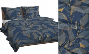 Ágyneműhuzat 160x200 sötétkék bézs világos levelek 4838 A pamut Max
