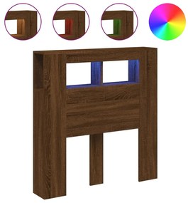 barna tölgyszínű szerelt fa LED-es fejtámla 100x18,5x103,5 cm