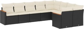 vidaXL 9 részes fekete polyrattan kerti ülőgarnitúra párnákkal