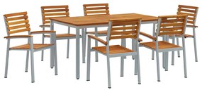 vidaXL Kert étkező szett 7 pcs Szürke Tömör Akácfa
