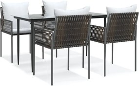 vidaXL 5 részes polyrattan és acél kerti étkezőgarnitúra párnával