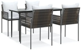 vidaXL 5 részes polyrattan és acél kerti étkezőgarnitúra párnával