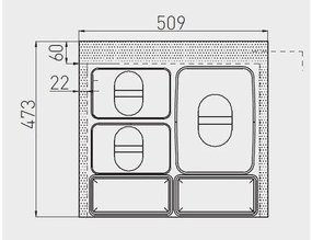 Hulladékgyűjtő GTV Multino 600, szelektív, utólag behelyezhető, 15+2x7 L edénnyel, fedéllel, tárolókkal