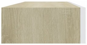 2 db tölgyszínű és fehér MDF fiókos fali polc 60 x 23,5 x 10 cm