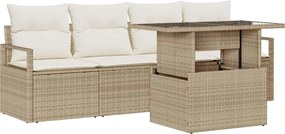 vidaXL Kerti Kanapé Szett tárolóval 5 pcs Beige és krém polirattan