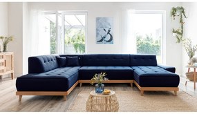 Dazzling Daisy sötétkék kinyitható U alakú kanapé, bal oldalas - Miuform