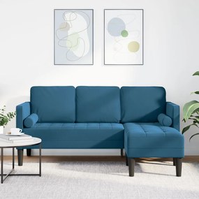 Kerti Kanapé Párnákkal L-alakú Kék Bársony, L-alakú kanapé Kék 173x131x67 cm Bársony, Pad Kék 113x57x39 cm Bársony