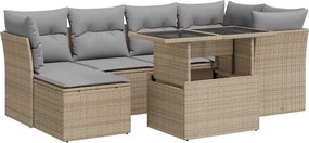 vidaXL 7 részes bézs polyrattan kerti ülőgarnitúra párnákkal