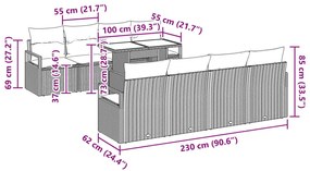 9 Darabos Kert Kanapé Készlet Párnákkal Világosszürke Poli Rattan, 2-Fős Kert Kanapé Párnákkal Szürke Poli Rattan