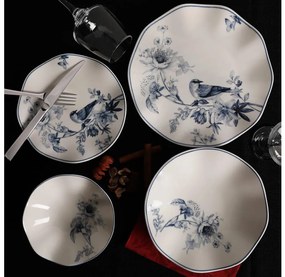 24 darabos étkészlet, fehér/kék, porcelán