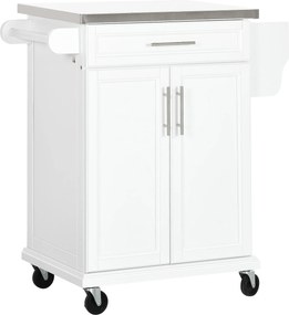 HOMCOM Modern Konyhai Sziget Szekrény 4 Kerekével 1 Fiókkal 1 Törölközőtartóval 1 Fűszertartóval és Állítható Polccal 83.5x45.7x90.5 cm Fehér | Aosom
