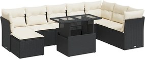 vidaXL 9 részes fekete polyrattan kerti ülőgarnitúra párnákkal