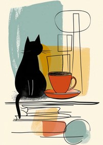 Poszter 21x29,7cm Macska és kávé