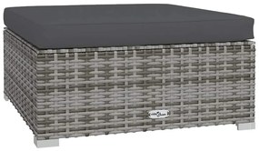 Szürke polyrattan kerti lábtartó párnával 70 x 70 x 30 cm