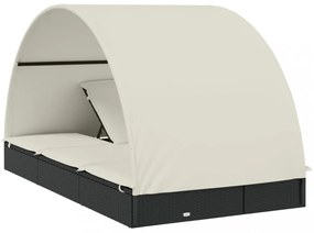 2 személyes fekete polyrattan napágy kerek tetővel 213x118x97cm