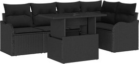 vidaXL Étkezőgarnitúra párnával 6 pcs Fekete Poli rattan