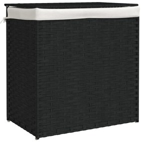 fekete polyrattan szennyeskosár 2 rekesszel 53x33x57 cm