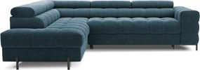 Kék buklé kinyitható-tárolóhelyes sarokkanapé (bal oldali-L alakú) Ferucce – ELTAP