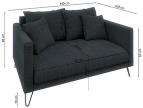 Sötétszürke zsenília kanapé 140 cm Freya – Ropez