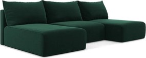 Sötétzöld bársony kinyitható-tárolóhelyes sarokkanapé (U alakú) Kalena – Makamii