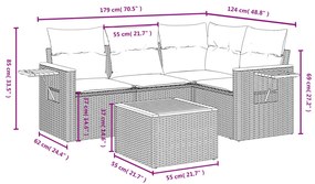 5 részes fekete polyrattan kerti kanapészett párnákkal