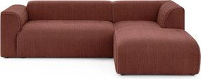 Terrakotta színű kordbársony sarokkanapé (jobb oldali-heverő résszel) Merid – Ropez