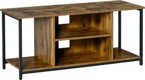 HOMCOM TV Állvány 55 hüvelykes TV-khez, Ipari Stílusú TV Konzol 4 Rekesszel, Állítható Polccal és Kábelkezeléssel 110x40x50 cm Rusztikus Barna | Aosom