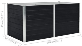 vidaXL antracitszürke horganyzott acél kerti magaságyás 160x80x45 cm