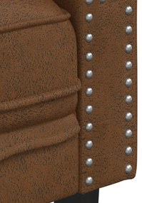 3 részes barna művelúr Chesterfield kanapégarnitúra