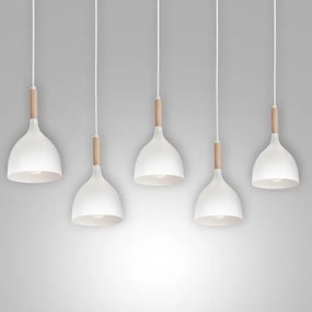 Csillár zsinóron NOAK 5xE27/15W/230V fehér/bükkfa